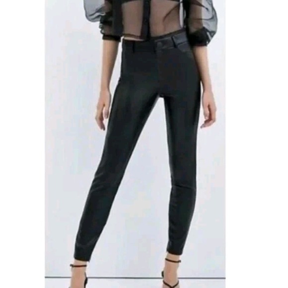Zara Pants - ZARA TRF Hi-Rise Faux Leather Leggings Side Zip Skinny Pants NWT Sz xs